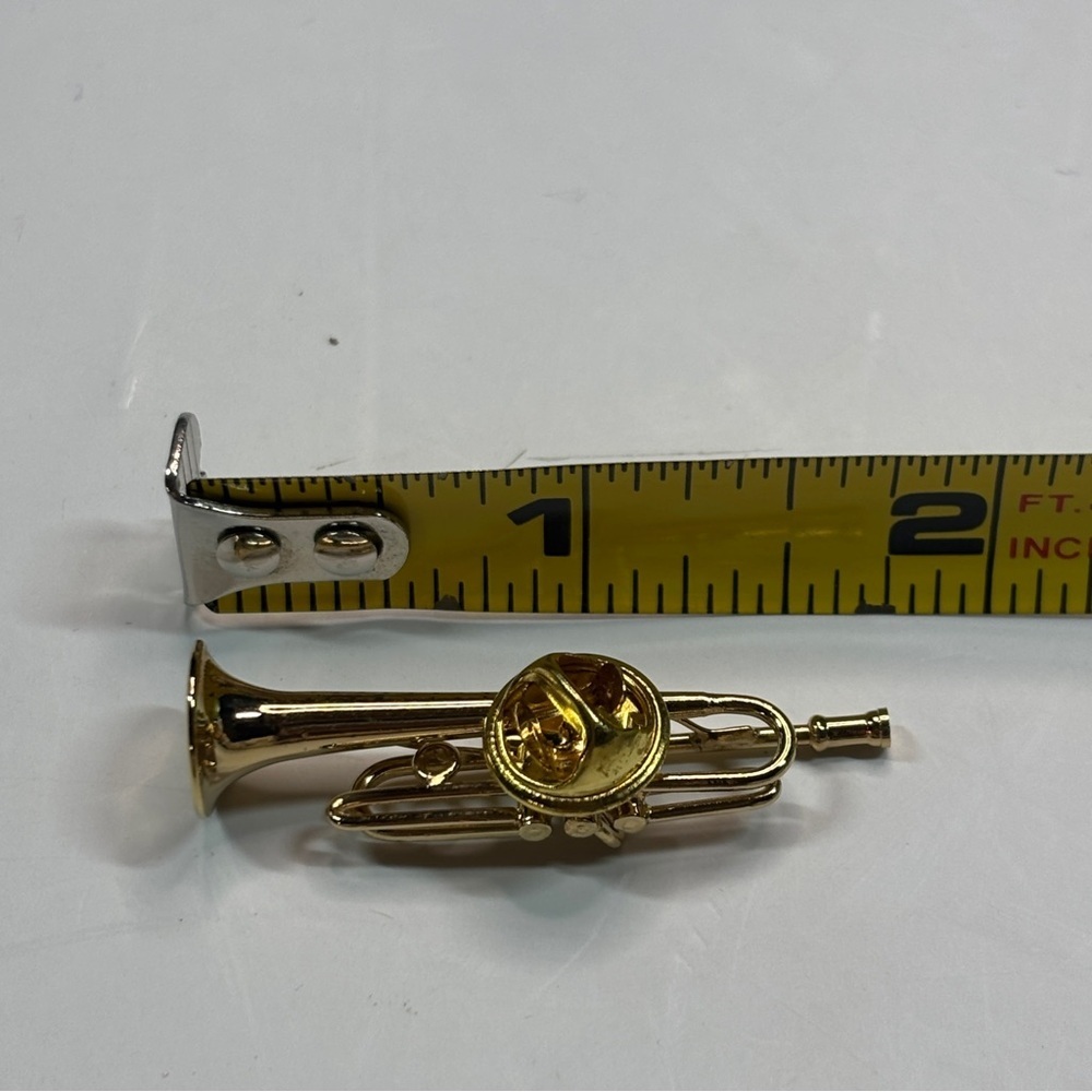 Vintage BAND Trumpet Tie Tack Pin Men Costume Jewelry in Display Box - Picture 7 of 11